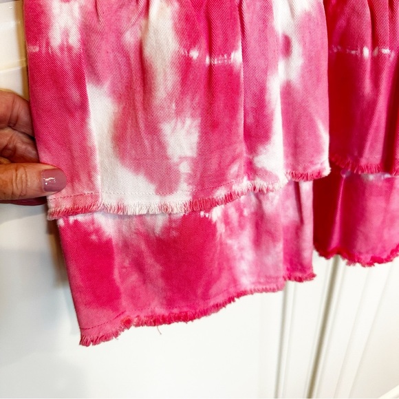 LoveShackFancy Landen Women’s Pink Tie Dye Tiered Ruffle Mini Skirt Cotton Y2K - Picture 9 of 12